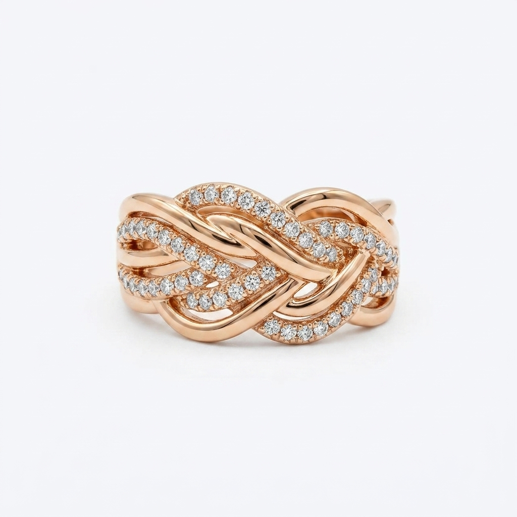 Zarvea Braided Embrace – Rose-Gold-Tone Ring for Women