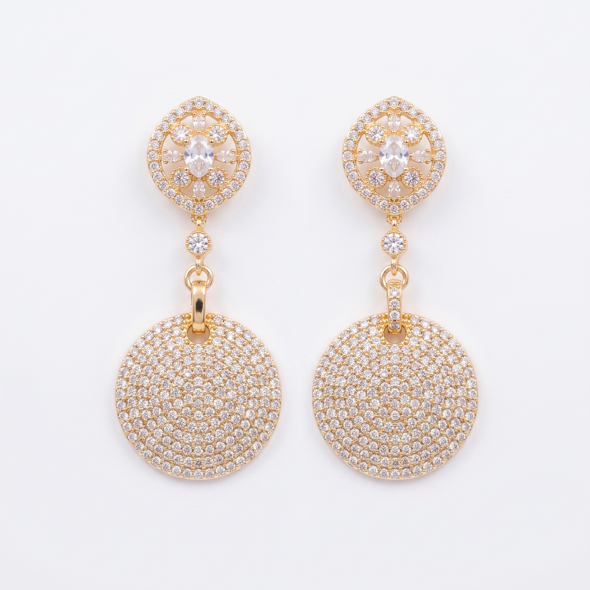 Zarvea Aurevia Radiant Disc – Gold-Coloured Drop Earrings for Women