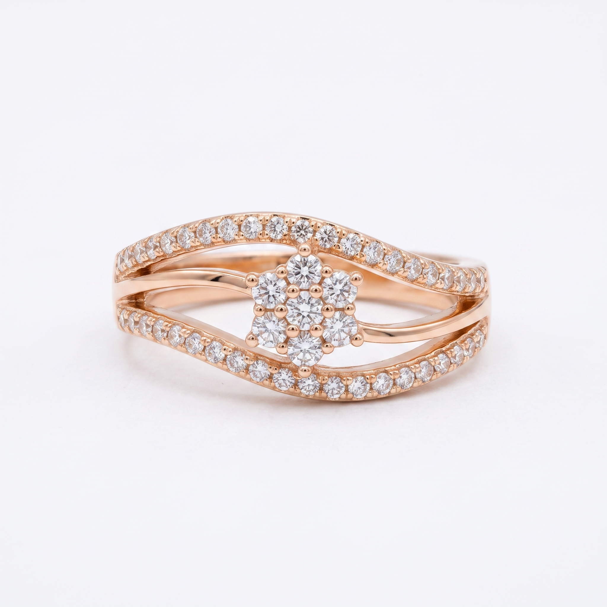 Zarvea Petal Wave – Rose-Gold-Tone Floral Ring for Women