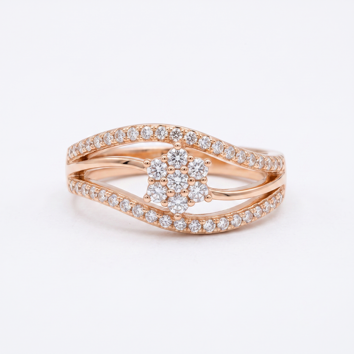 Zarvea Petal Wave – Rose-Gold-Tone Floral Ring for Women