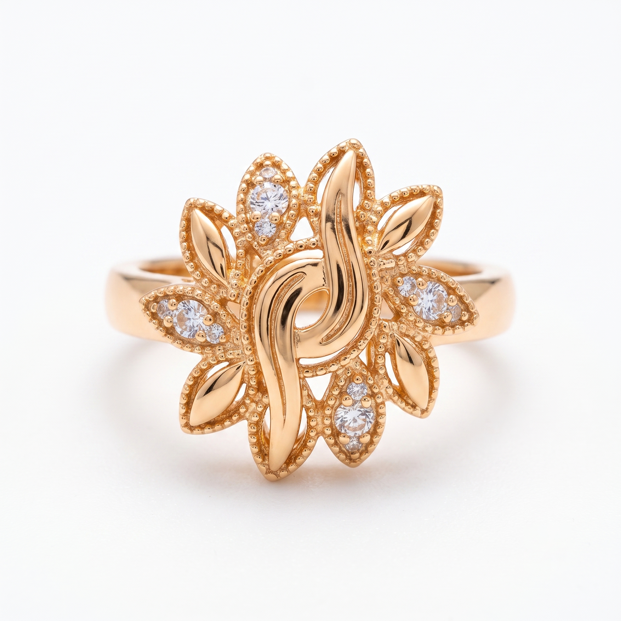 Zarvea Flora Swirl – Gold-Tone Floral Statement Ring for Women