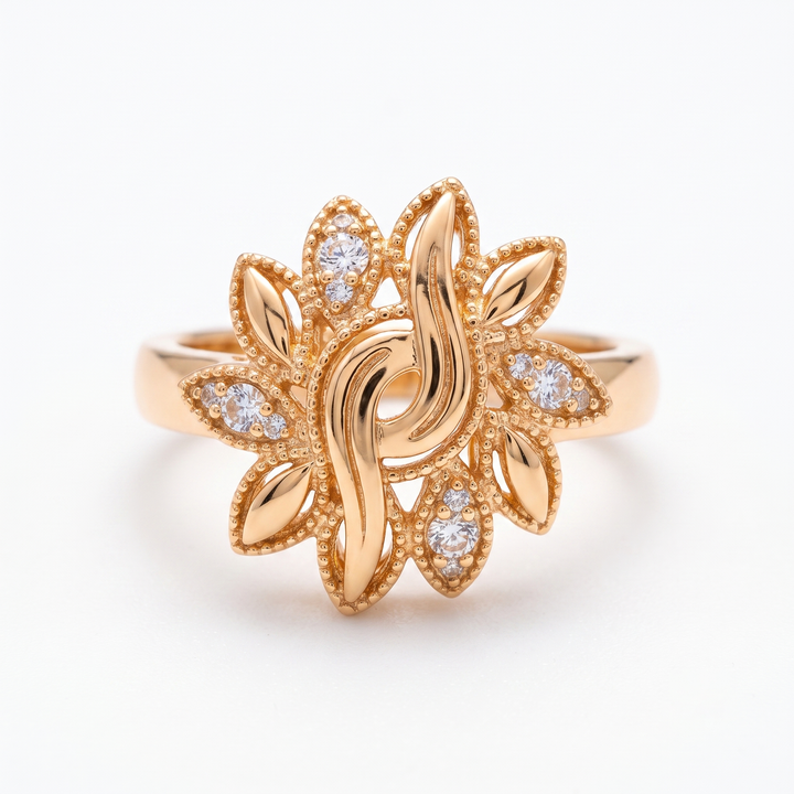 Zarvea Flora Swirl – Gold-Tone Floral Statement Ring for Women