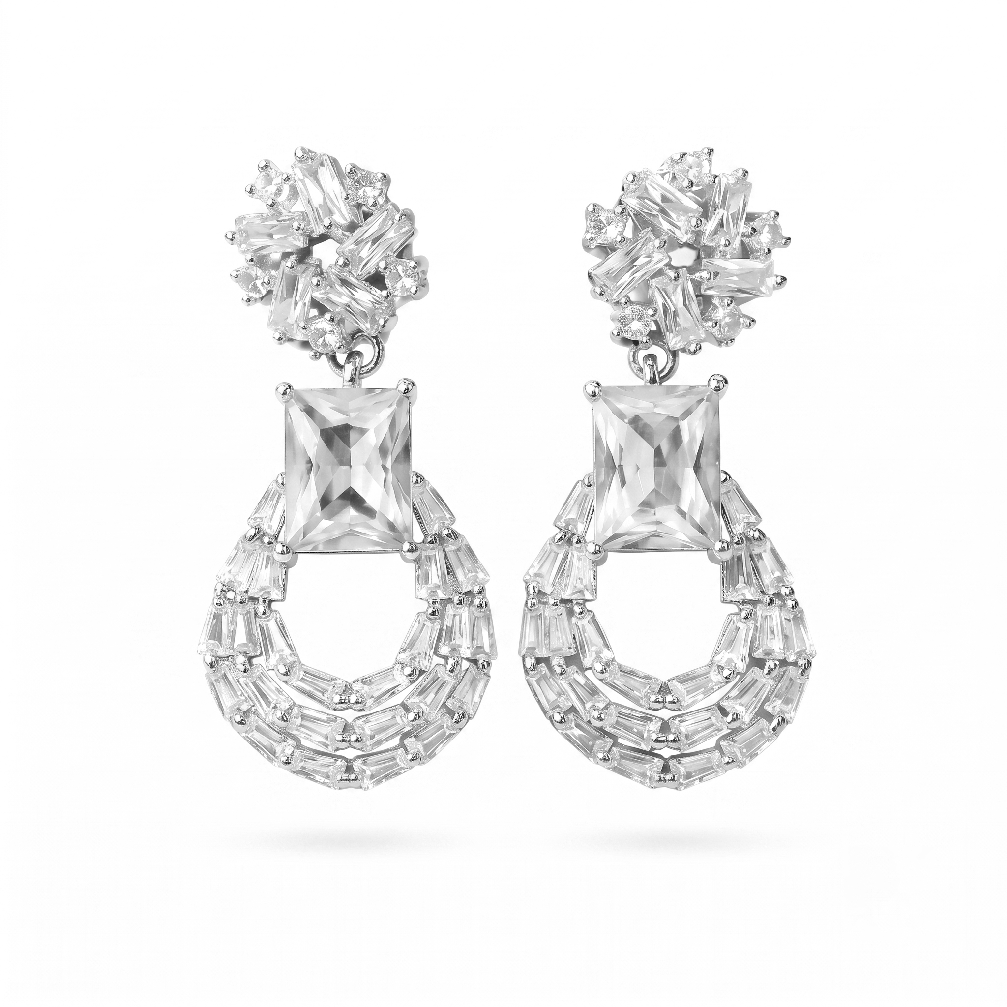 Zarvea Eloria Prism Halo – Silver-Coloured Drop Earrings for Women