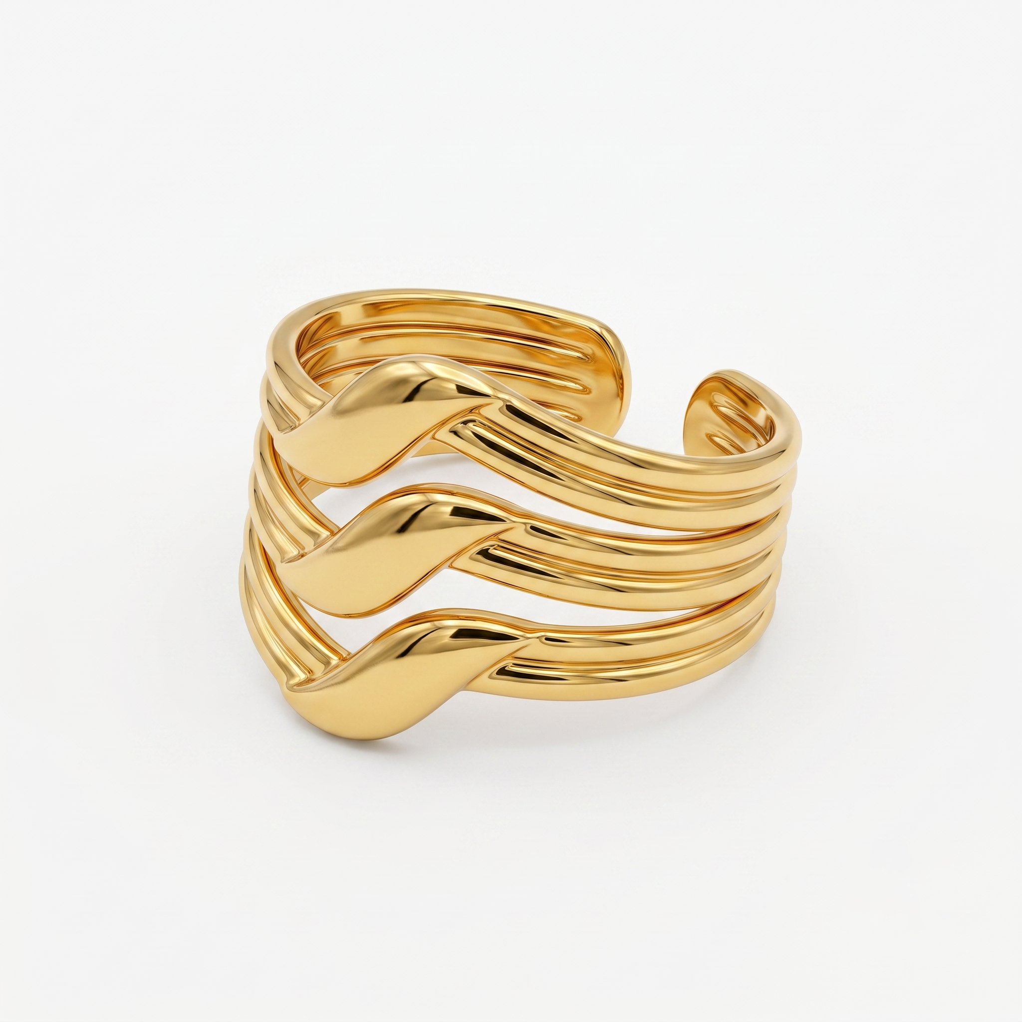 Zarvea Flowline Cuff – Gold-Tone Statement Ring for Women