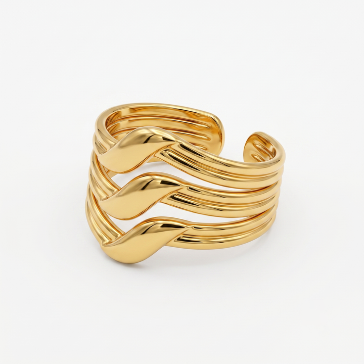 Zarvea Flowline Cuff – Gold-Tone Statement Ring for Women