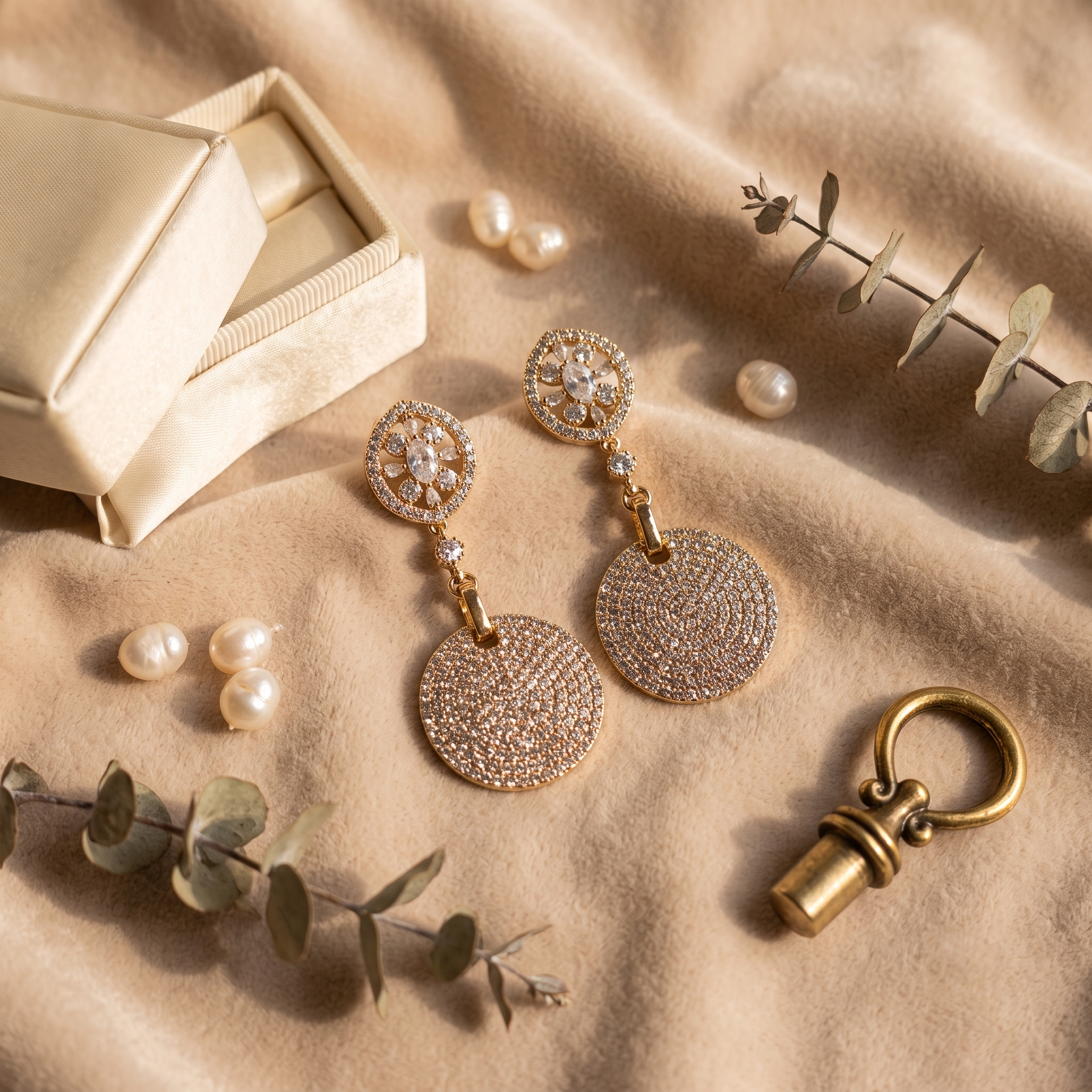 Zarvea Aurevia Radiant Disc – Gold-Coloured Drop Earrings for Women