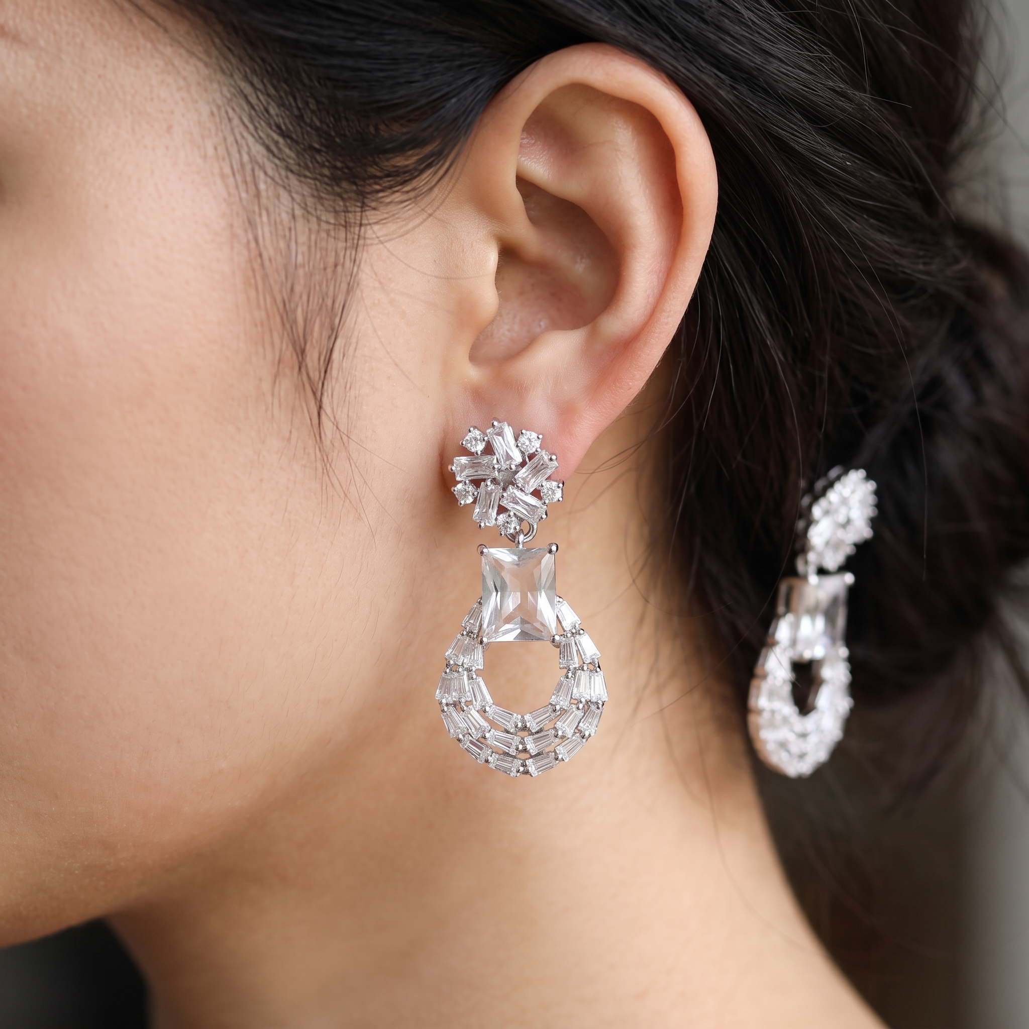 Zarvea Eloria Prism Halo – Silver-Coloured Drop Earrings for Women