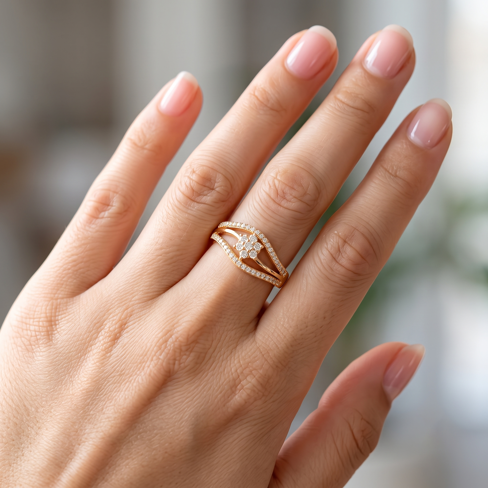 Zarvea Petal Wave – Rose-Gold-Tone Floral Ring for Women