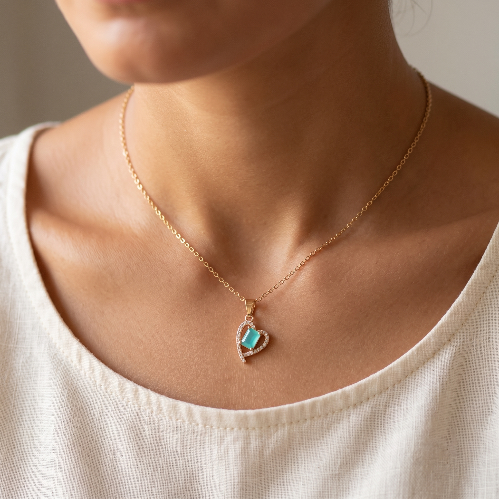 Zarvea Aqua Embrace – Gold-Tone Heart Necklace for Women