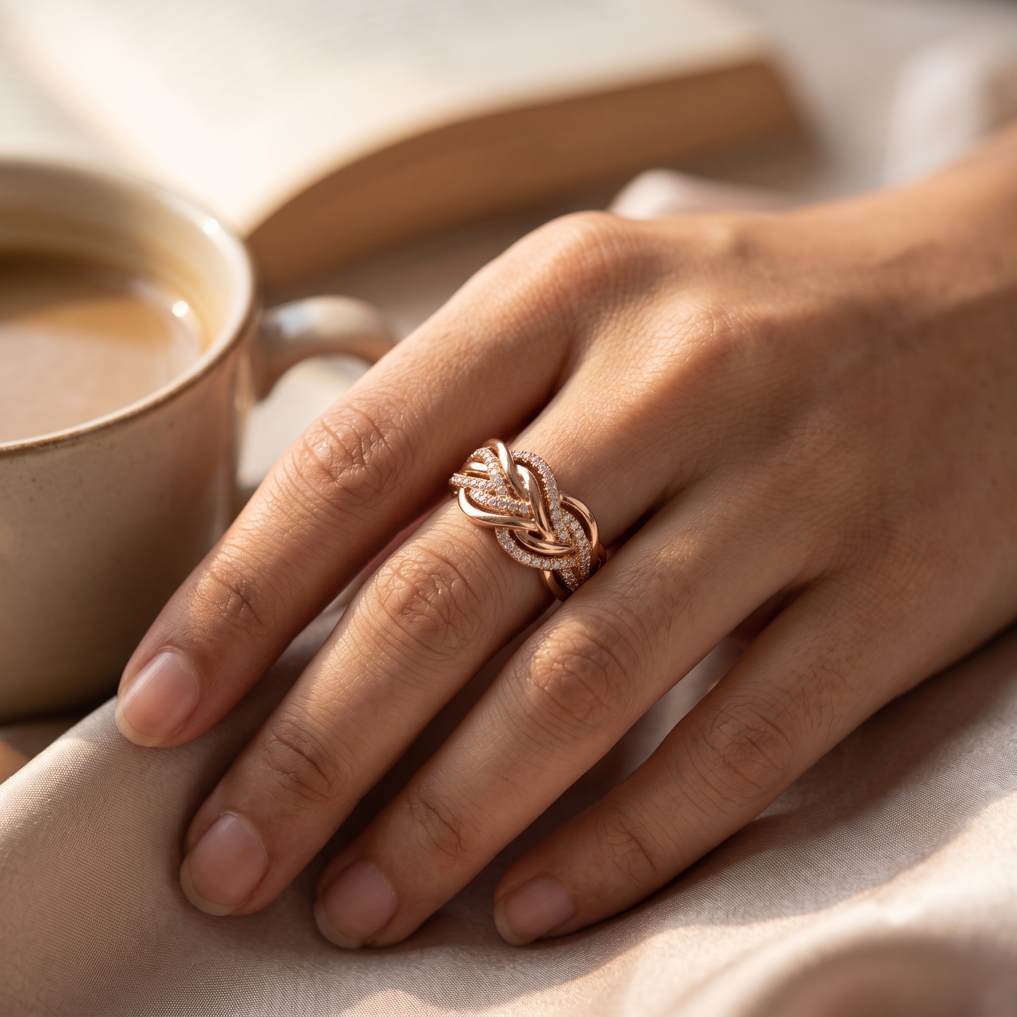 Zarvea Braided Embrace – Rose-Gold-Tone Ring for Women