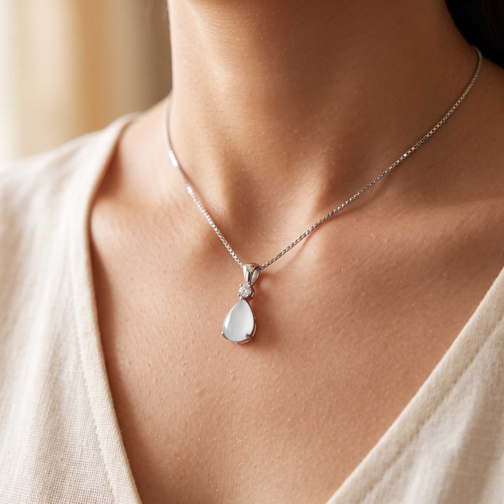 Zarvea Ivory Dew – Silver-Tone Teardrop Necklace for Women