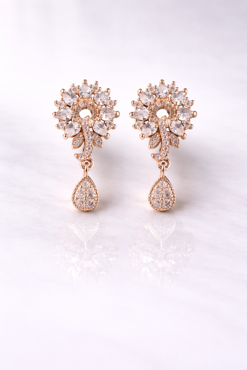 Zarvea Rosette Cascade – Rose Gold-Coloured Earrings for Women