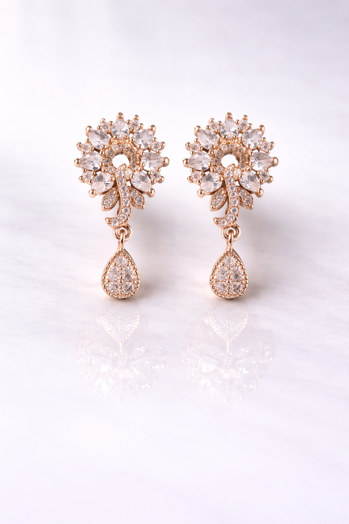 Zarvea Rosette Cascade – Rose Gold-Coloured Earrings for Women