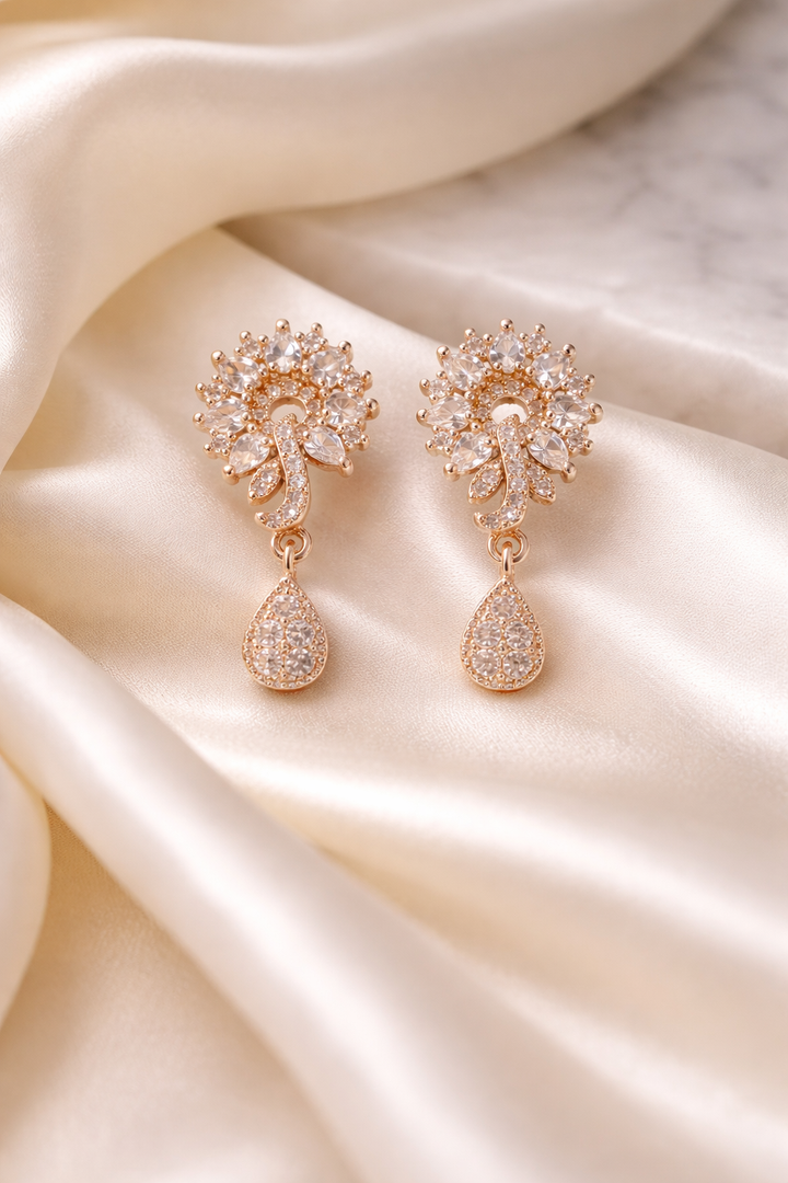 Zarvea Rosette Cascade – Rose Gold-Coloured Earrings for Women